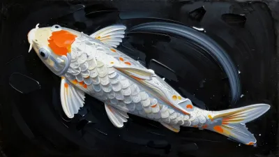 Koi Fish Reflecting in Glossy Water - Fish - AI generated image