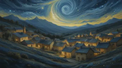 Village Houses Under Swirling Galaxy - Architecture - AI generated image