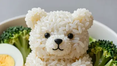 Bear-Shaped Rice Bento Close-Up - Food - AI generated image