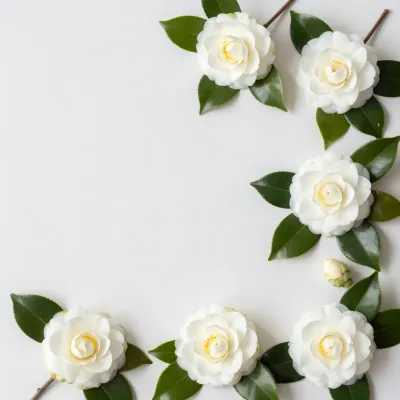 White Camellia Border Soft Light - Flora - AI generated image