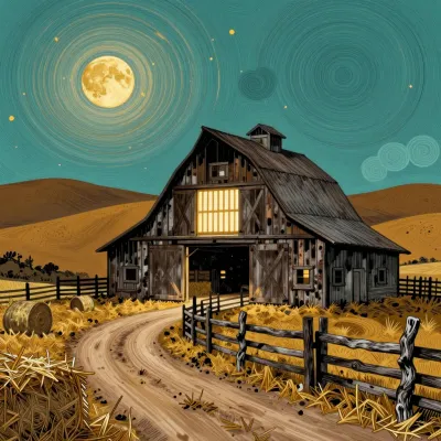 Weathered Barn Moonlit Night - Architecture - AI generated image