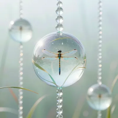 Dragonfly Encased in Glass Sphere - Nature - AI generated image