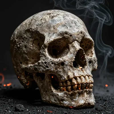 Charred Skull with Infernal Glow - Horror - AI generated image