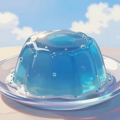 Blue Jelly Sphere on Glass Plate - Food - AI generated image
