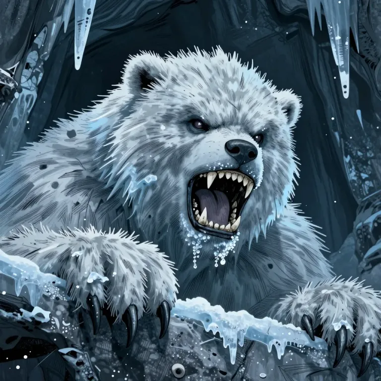 Frosted Yeti Roaring in Icy Cave - Wildlife - AI generated image