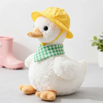 Plush Duck Wearing Yellow Hat and Green Scarf - Plush - AI generated image