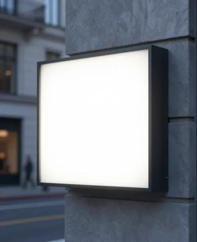 Glowing Lightbox on Stone Wall - Lighting - AI generated image